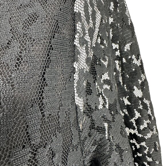 Chicos Burnout Tunic Top Size 2 L 12 Black Lace Sheer 3/4 Sleeves Nylon Poly - Picture 7 of 10